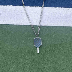 Pickleballsports Born to Rally Pickleball Stainless Steel Carbon Fiber Necklace