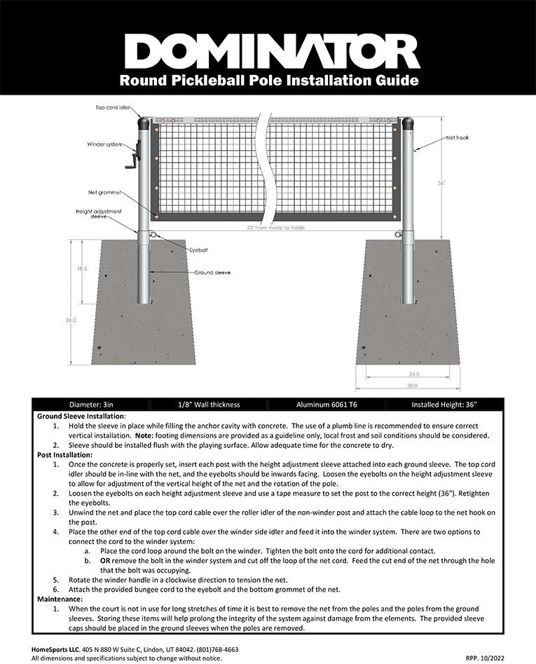 Pickleballsports Dominator Permanent Pickleball Net Post System