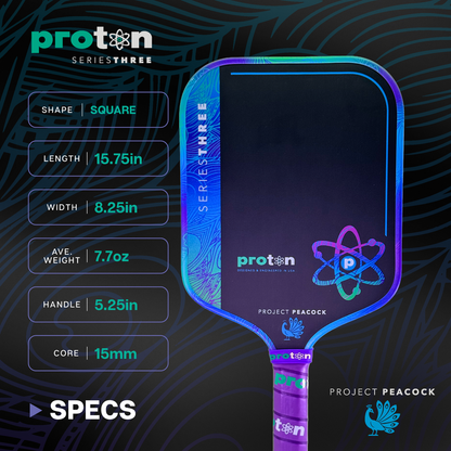 Pickleballsports Proton Series Three Project Peacock 15mm Widebody Pickleball Paddle
