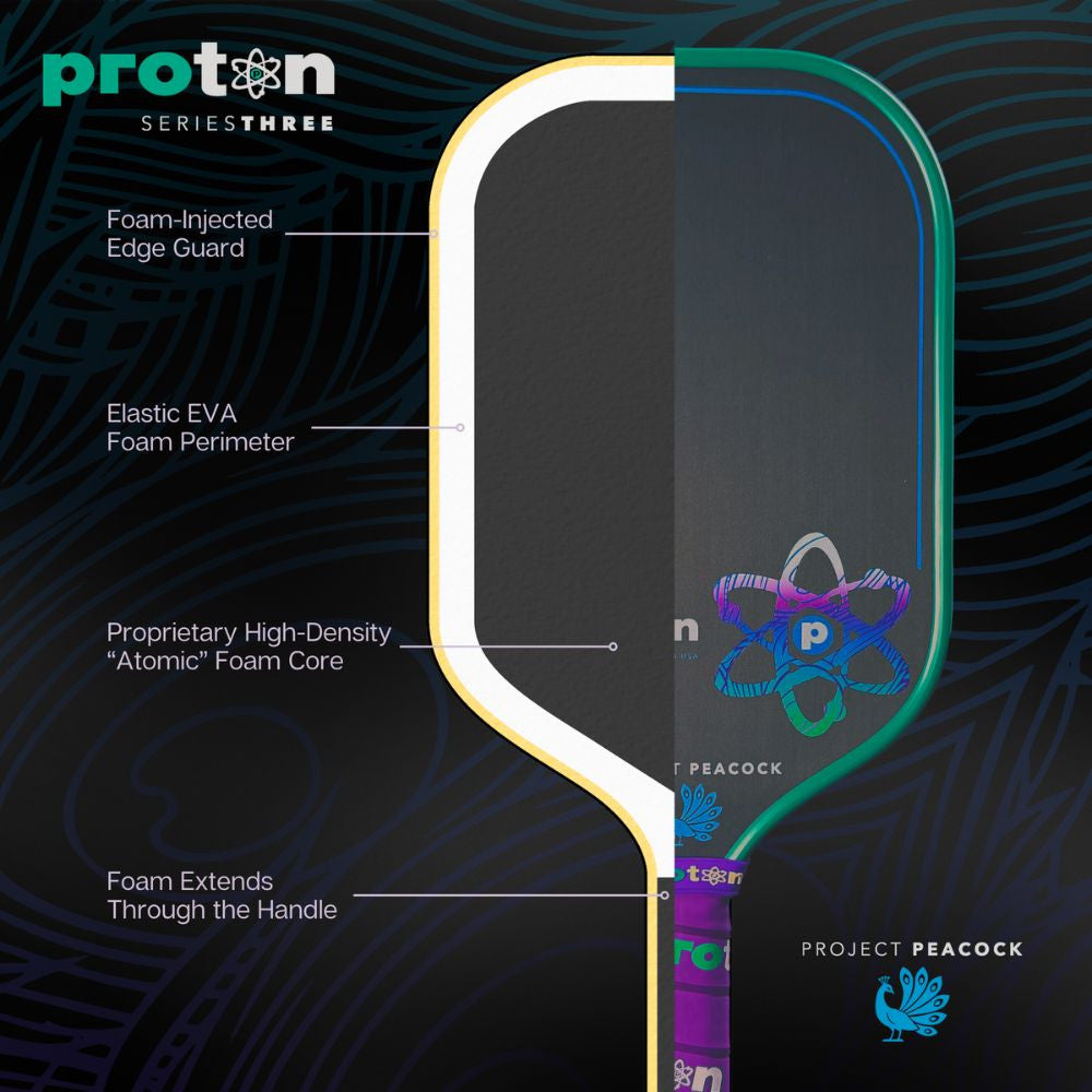 Pickleballsports Proton Series Three Project Peacock 13mm Elongated Pickleball Paddle