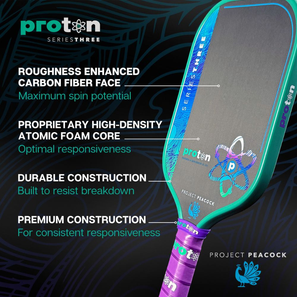 Pickleballsports Proton Series Three Project Peacock 13mm Elongated Pickleball Paddle