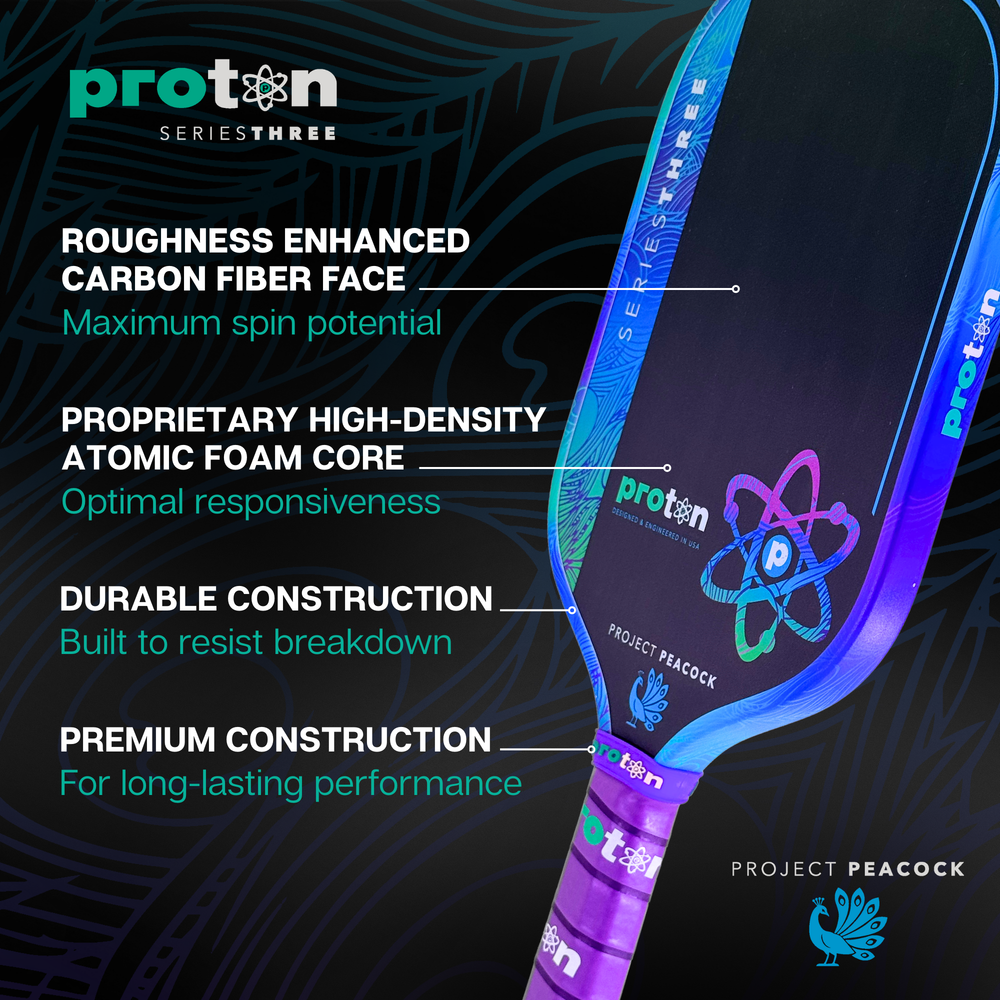 Pickleballsports Proton Series Three Project Peacock 13mm Elongated Pickleball Paddle
