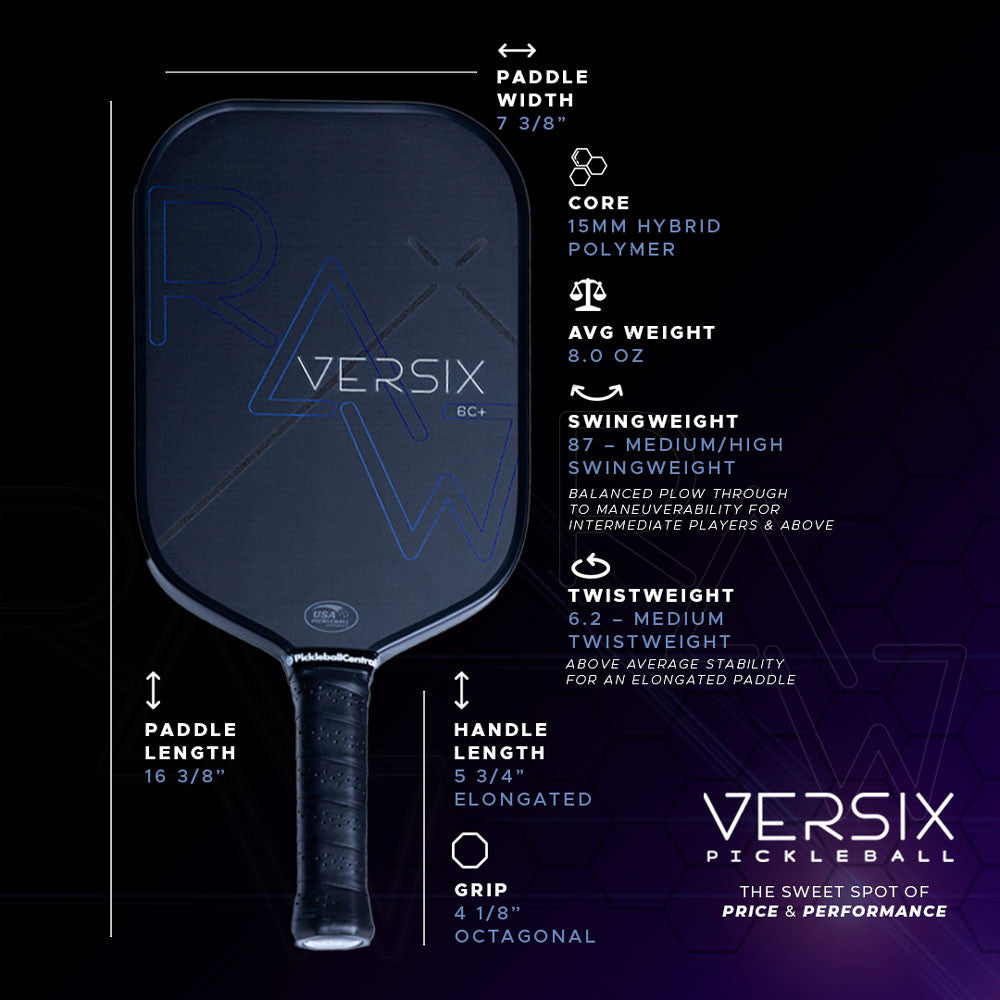 Pickleballsports VERSIX RAW 6C Carbon Fiber Pickleball Paddle