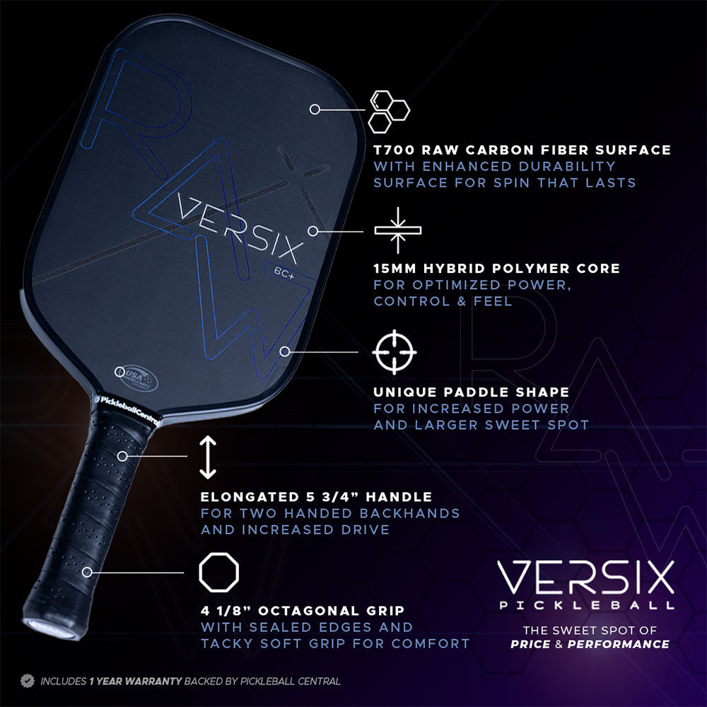 Pickleballsports VERSIX RAW 6C Carbon Fiber Pickleball Paddle