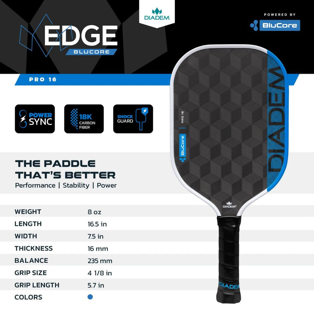 Pickleballsports Diadem Edge BluCore Pro 16mm Pickleball Paddle