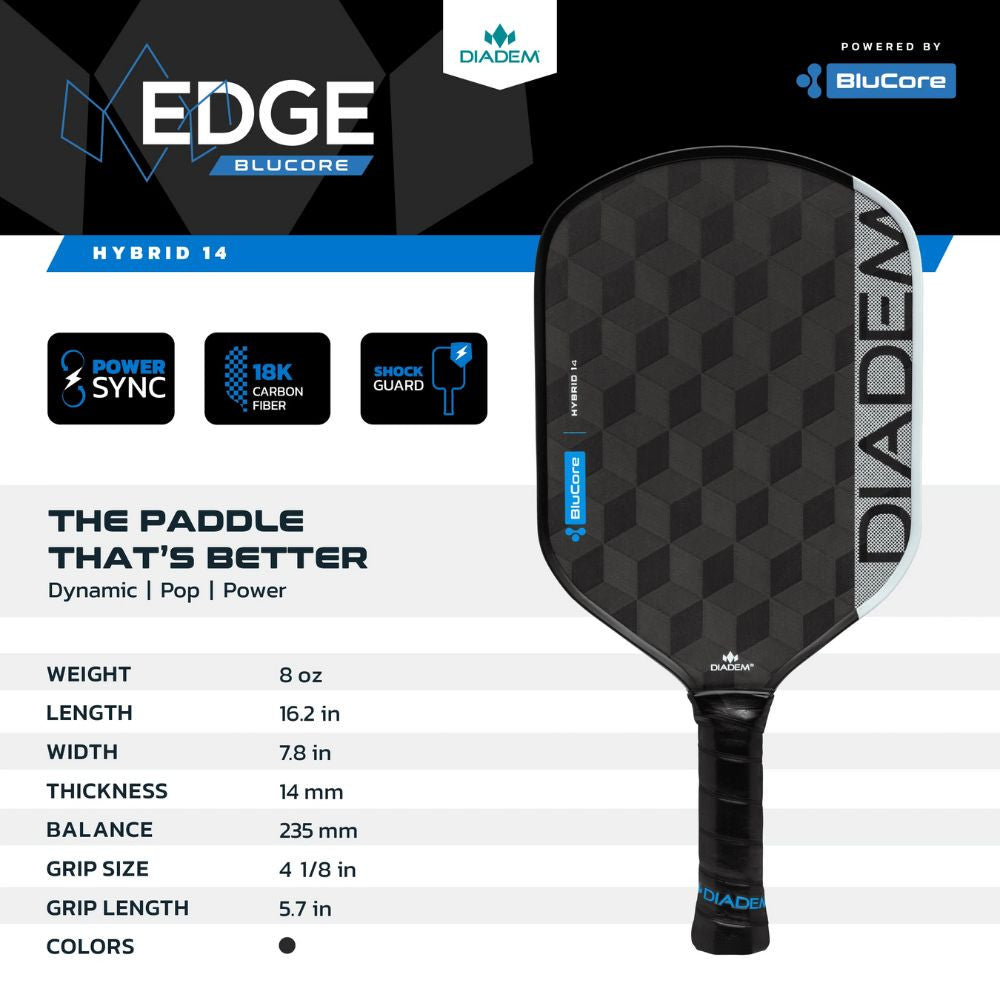 Pickleballsports Diadem Edge BluCore Hybrid 14mm Pickleball Paddle