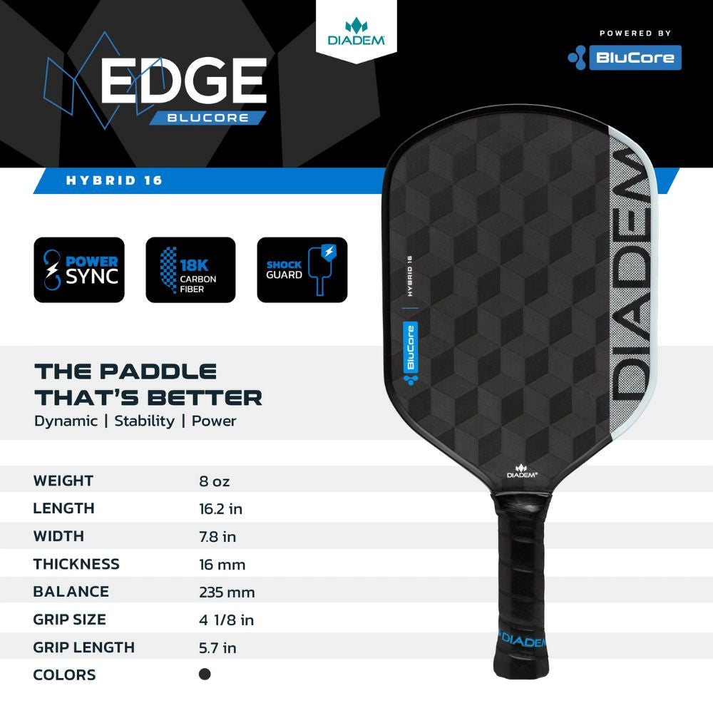 Pickleballsports Diadem Edge BluCore Hybrid 16mm Pickleball Paddle