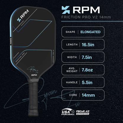 Pickleballsports RPM Friction Pro Elongated V2 Carbon Fiber Pickleball Paddle