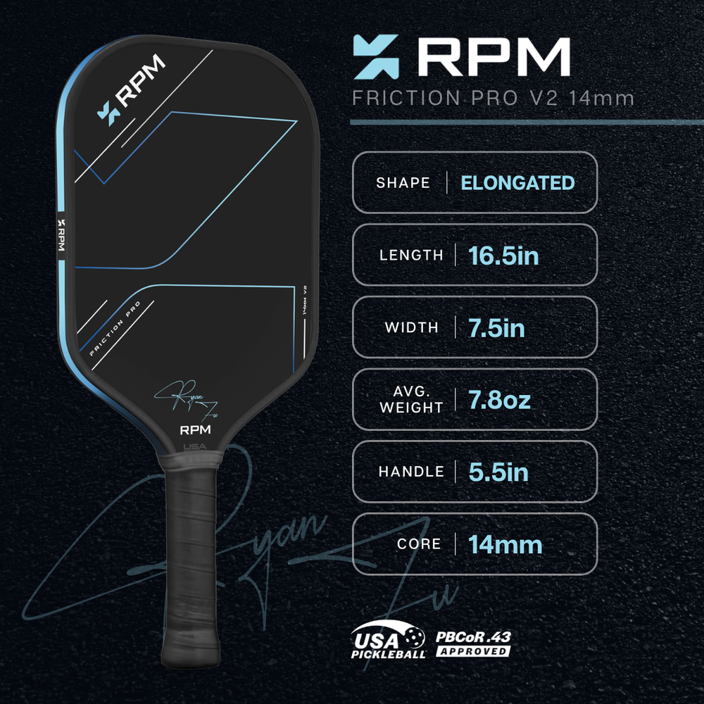 Pickleballsports RPM Friction Pro Elongated V2 Carbon Fiber Pickleball Paddle