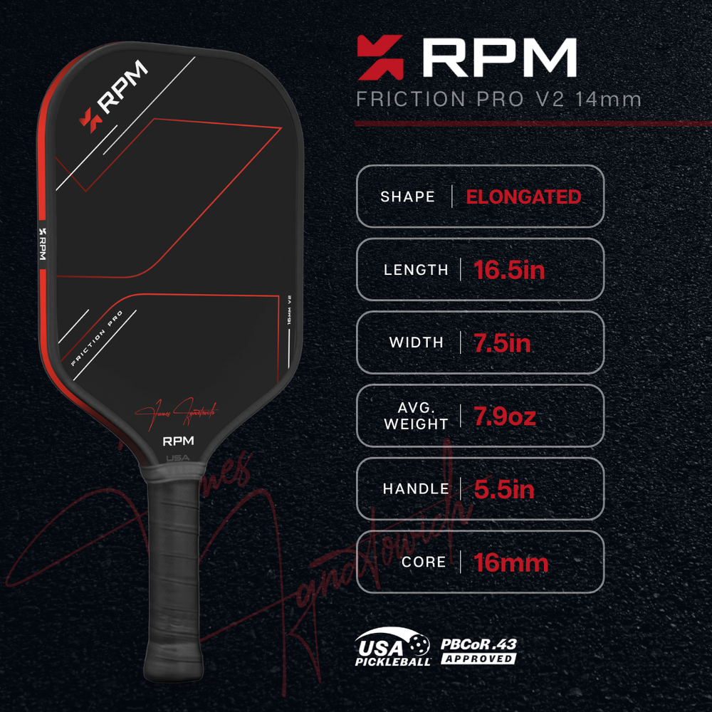 Pickleballsports RPM Friction Pro Elongated V2 Carbon Fiber Pickleball Paddle