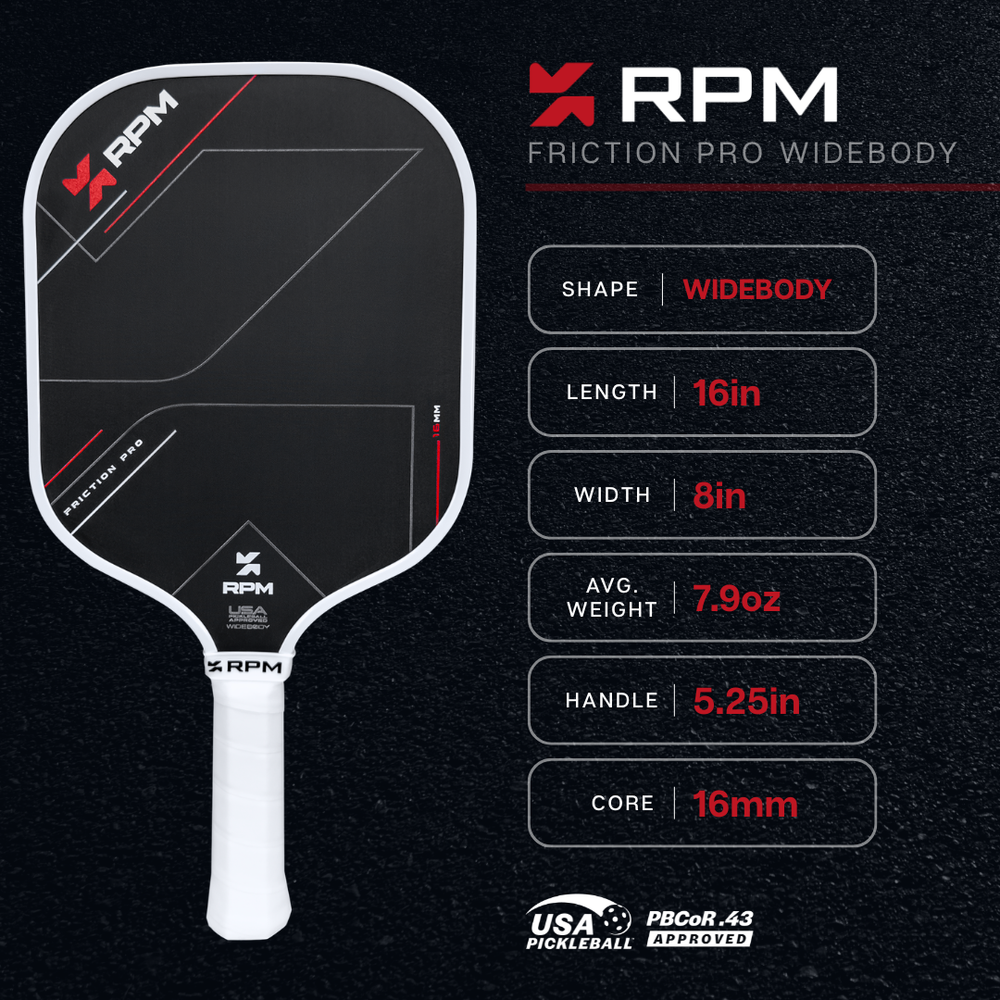 Pickleballsports RPM Friction Pro Widebody V1 Carbon Fiber Pickleball Paddle