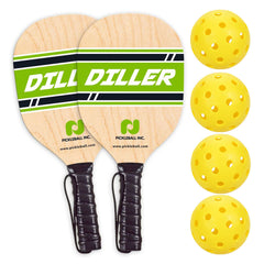 Pickleballsports Diller Wood Pickleball Paddle 2 Pack Bundle with 4 Pickleballs
