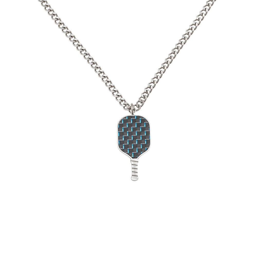 Pickleballsports Born to Rally Pickleball Stainless Steel Carbon Fiber Necklace