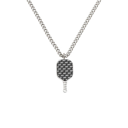 Pickleballsports Born to Rally Pickleball Stainless Steel Carbon Fiber Necklace