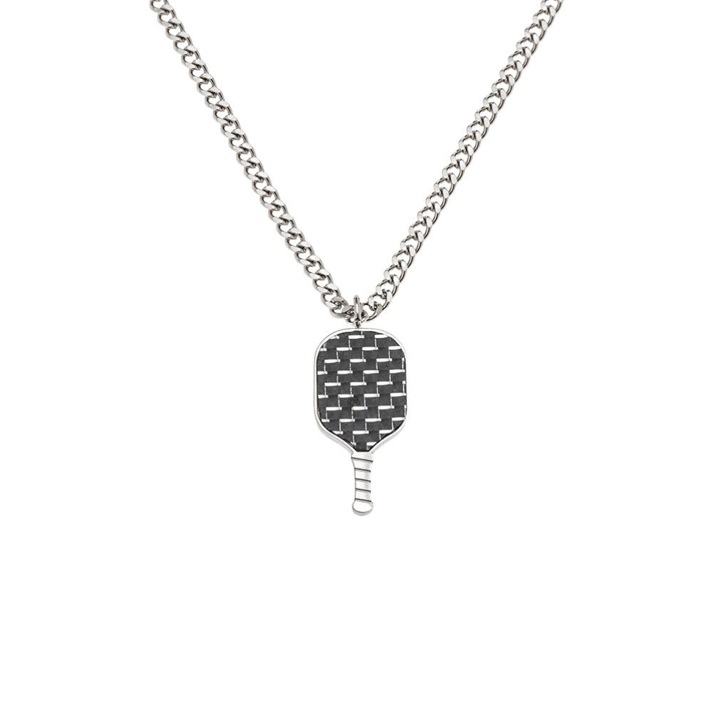 Pickleballsports Born to Rally Pickleball Stainless Steel Carbon Fiber Necklace