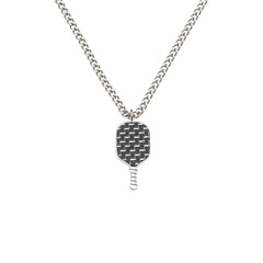 Pickleballsports Born to Rally Pickleball Stainless Steel Carbon Fiber Necklace