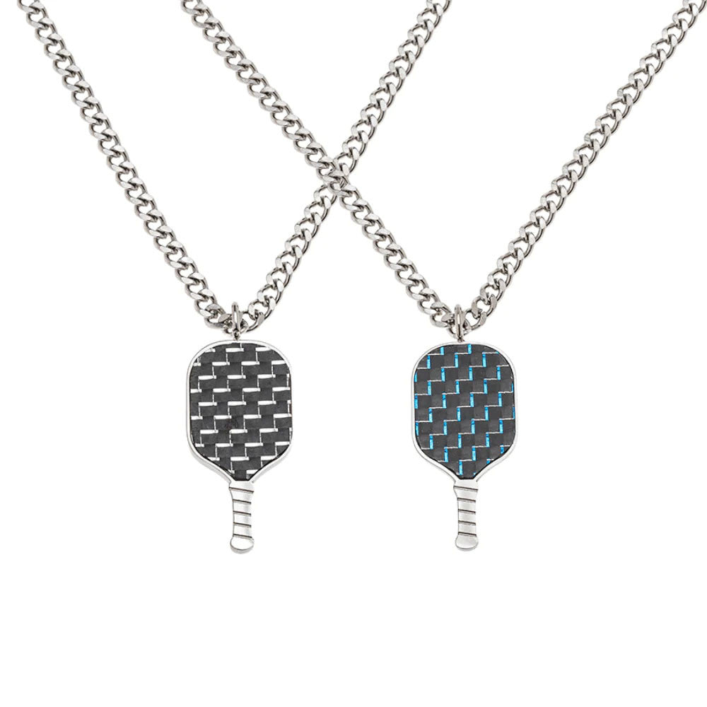 Pickleballsports Born to Rally Pickleball Stainless Steel Carbon Fiber Necklace