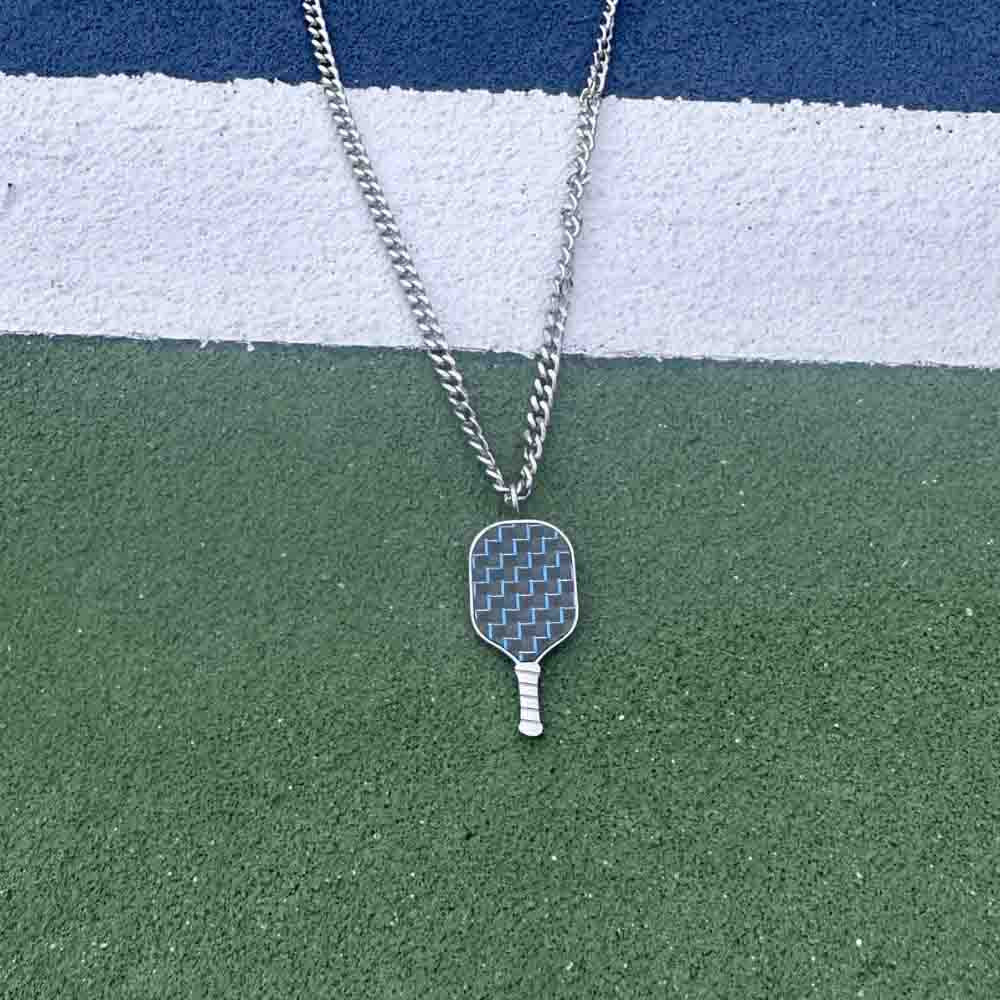 Pickleballsports Born to Rally Pickleball Stainless Steel Carbon Fiber Necklace