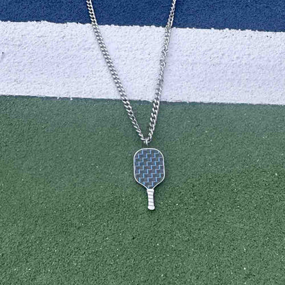 Pickleballsports Born to Rally Pickleball Stainless Steel Carbon Fiber Necklace