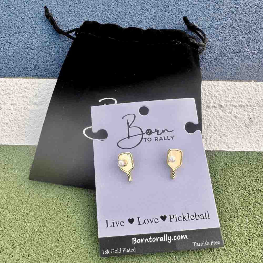 Pickleballsports Born to Rally Pickleball Pearl Stud Earrings